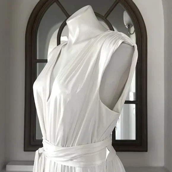 Dress the Population Krista Plunge Neck Side Slit Gown, Ivory, NWT, Size XXL - Picture 10 of 13